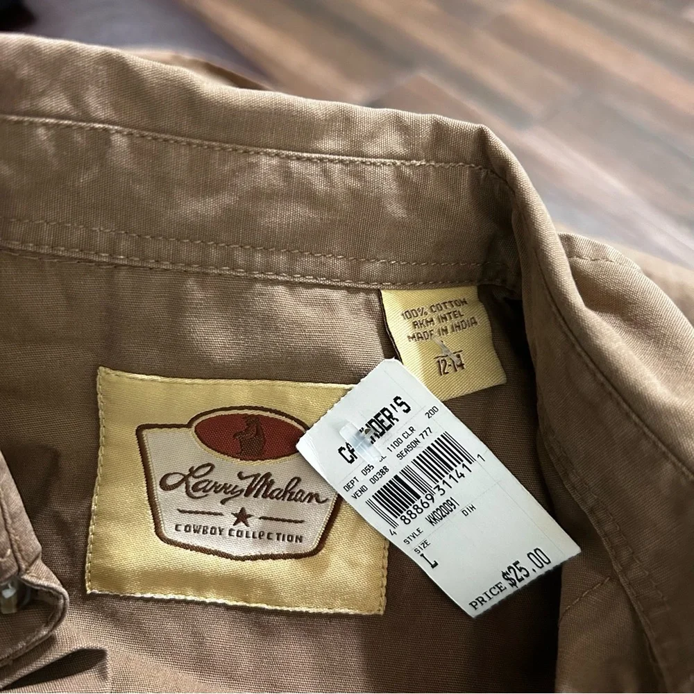 Larry Mahan Boys Snap Button Down Shirt Large 12 14 Brown Long‎ Sleeve - Picture 6 of 6